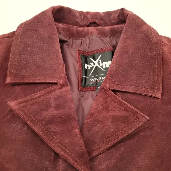 Wilsons Leather Maxima Jacket Women's XL Maroon Suede Lined Vintage 90s Y2K - Picture 4 of 16